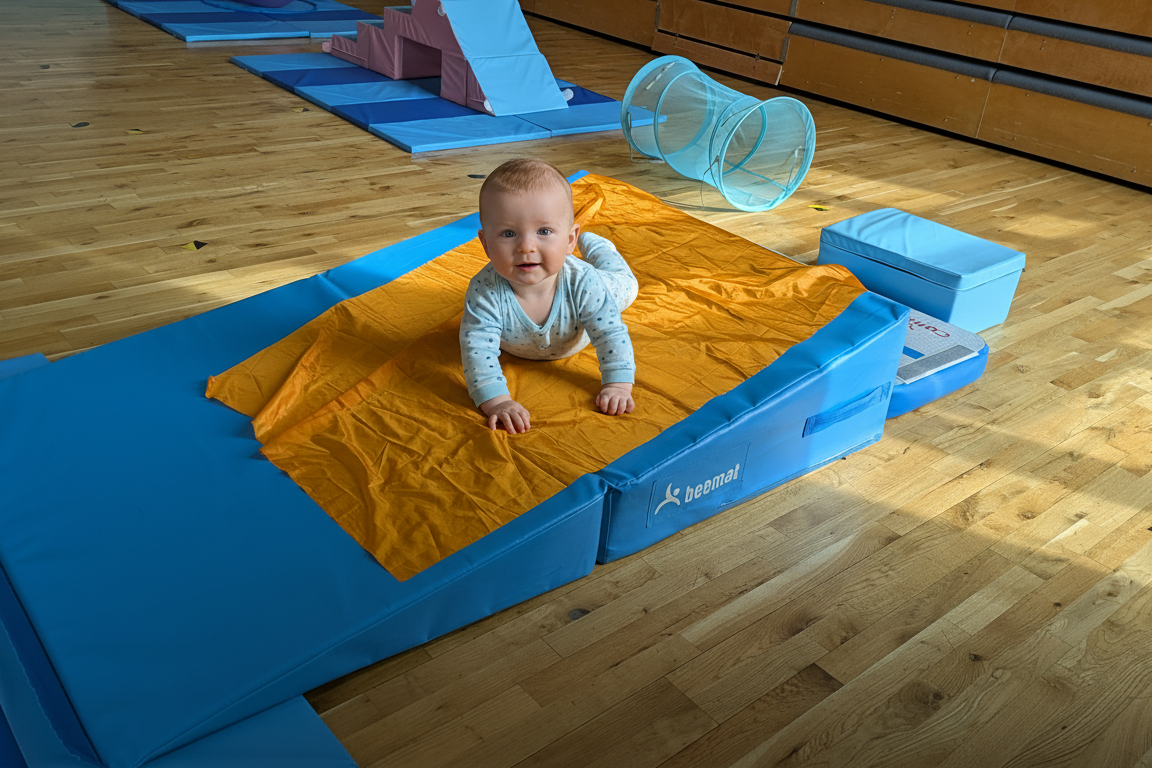 Learning to roll at Bright Moves baby activities in Girton, Trumpington and Cambridge
